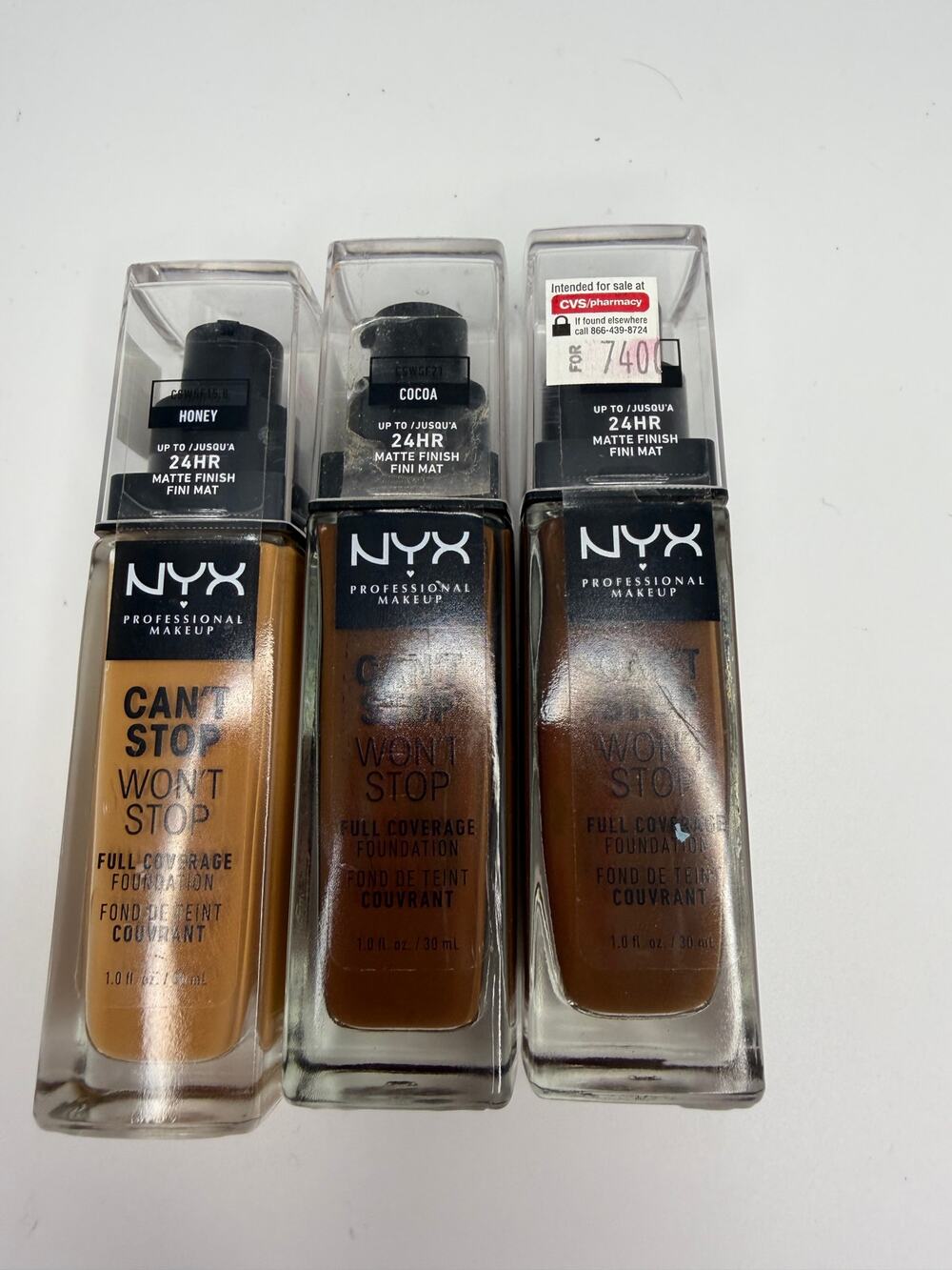 NYX Can't Stop Won't Stop Foundation Honey Cocoa Full Coverage Matte Lot of 3